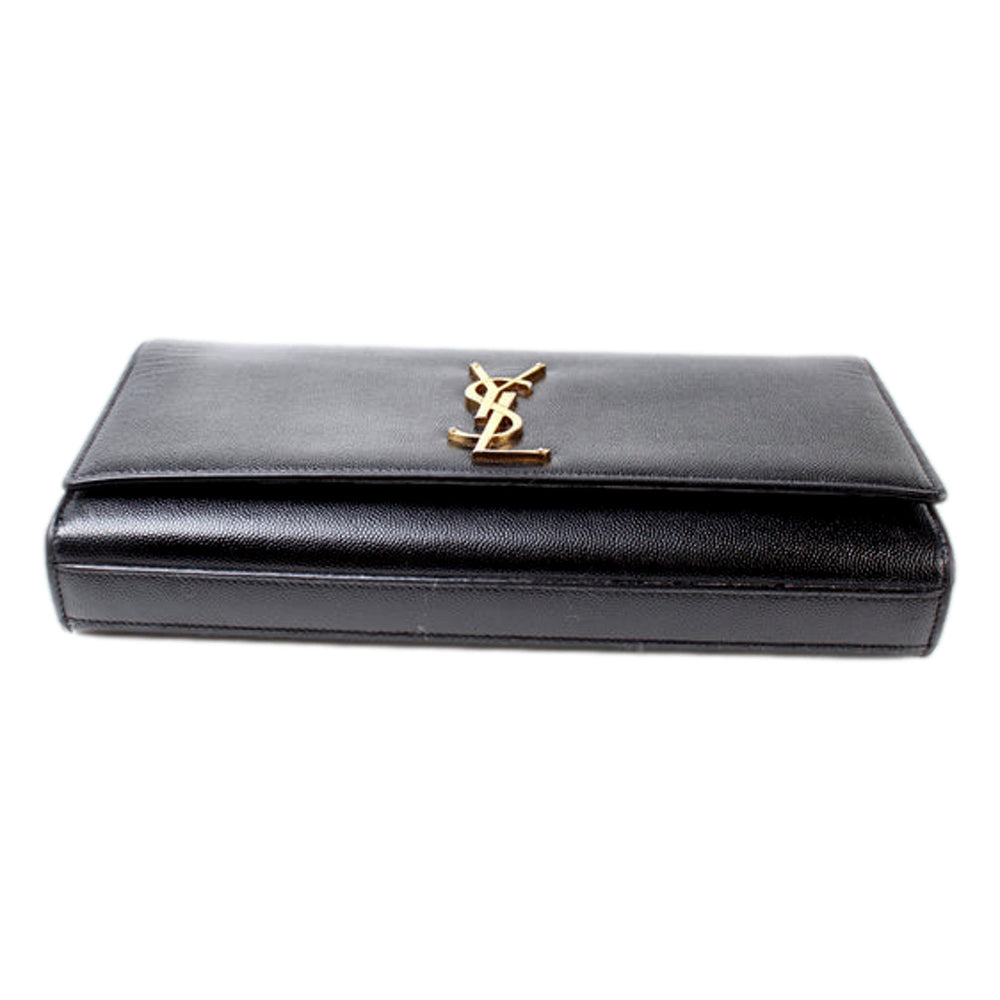 Saint Laurent Cassandre Black Leather Monogram Clutch
