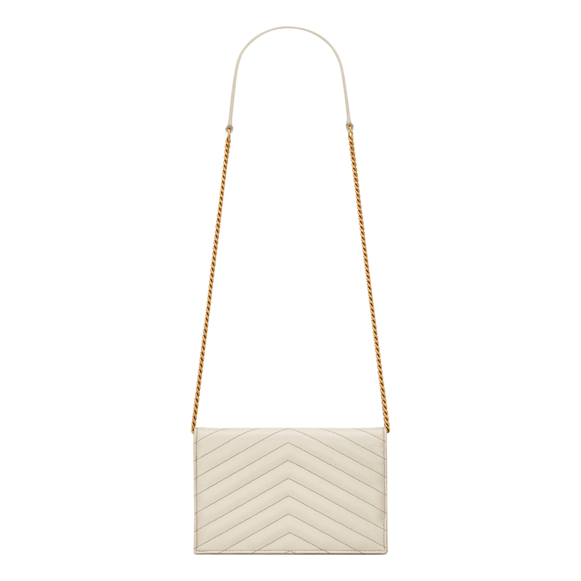 Saint Laurent Cassandre Envelope Chain Wallet Crossbody Bag in Crema White