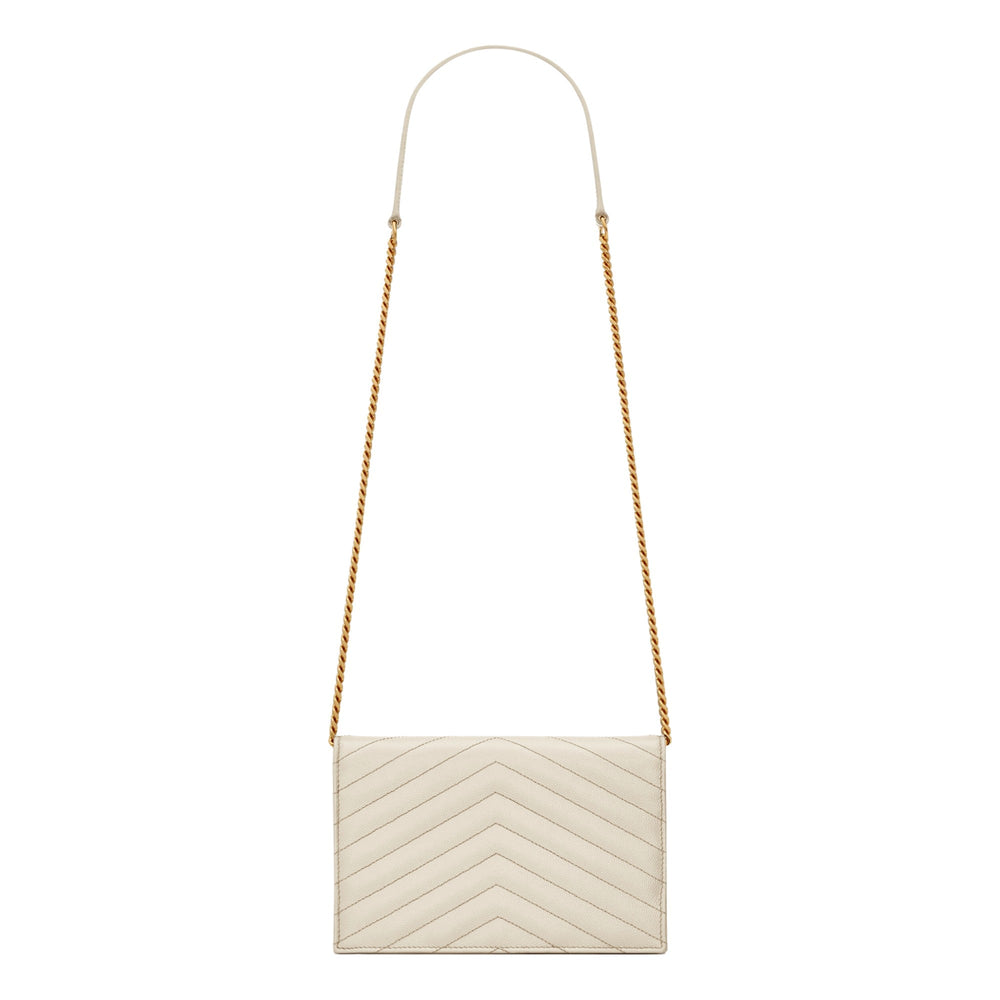 Saint Laurent Cassandre Envelope Chain Wallet Crossbody Bag in Crema White