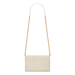 Saint Laurent Cassandre Envelope Chain Wallet Crossbody Bag in Crema White