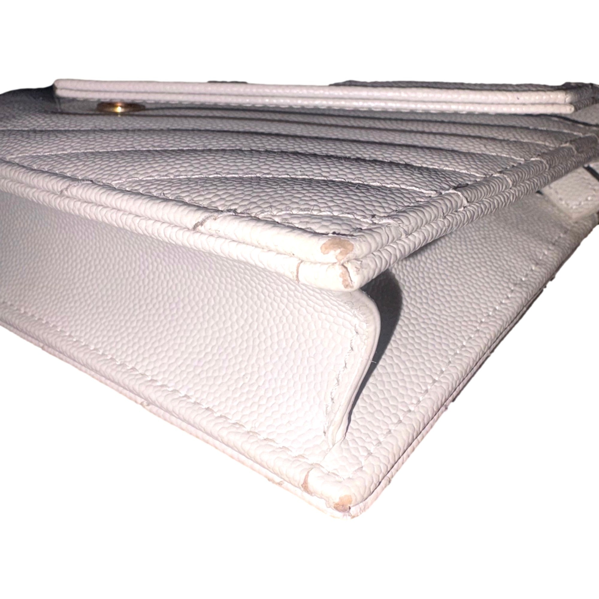 Saint Laurent Cassandre Envelope Chain Wallet Crossbody Bag in Crema White