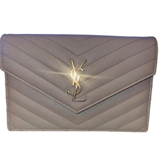 Saint Laurent Cassandre Envelope Chain Wallet Crossbody Bag in Crema White