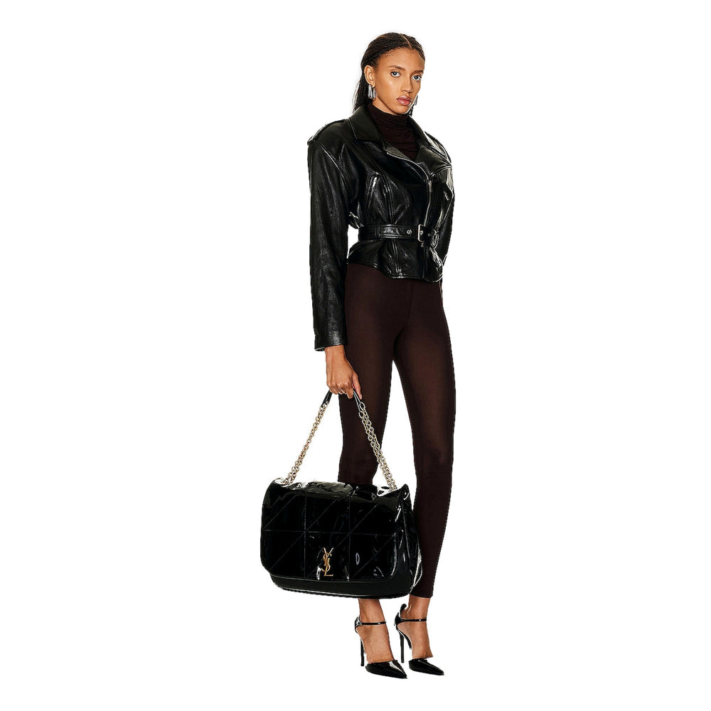 Saint Laurent Jamie YSL Black Patent Leather Large Shoulder Bag