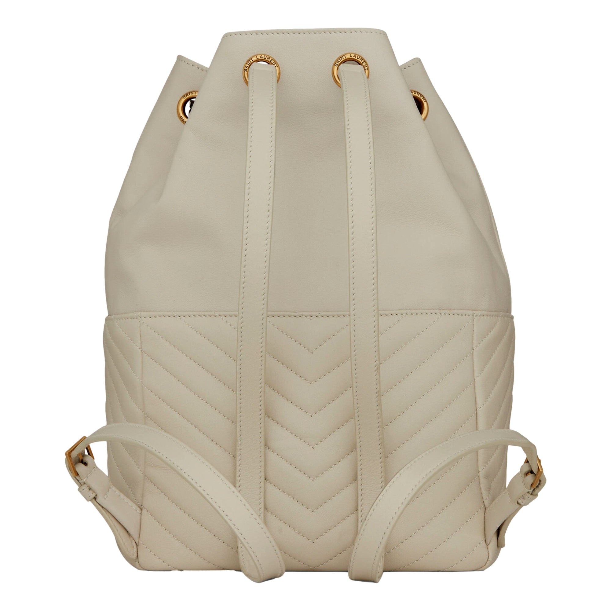 Saint Laurent Joe White Lambskin Quilted Chevron Chain Strap Backpack