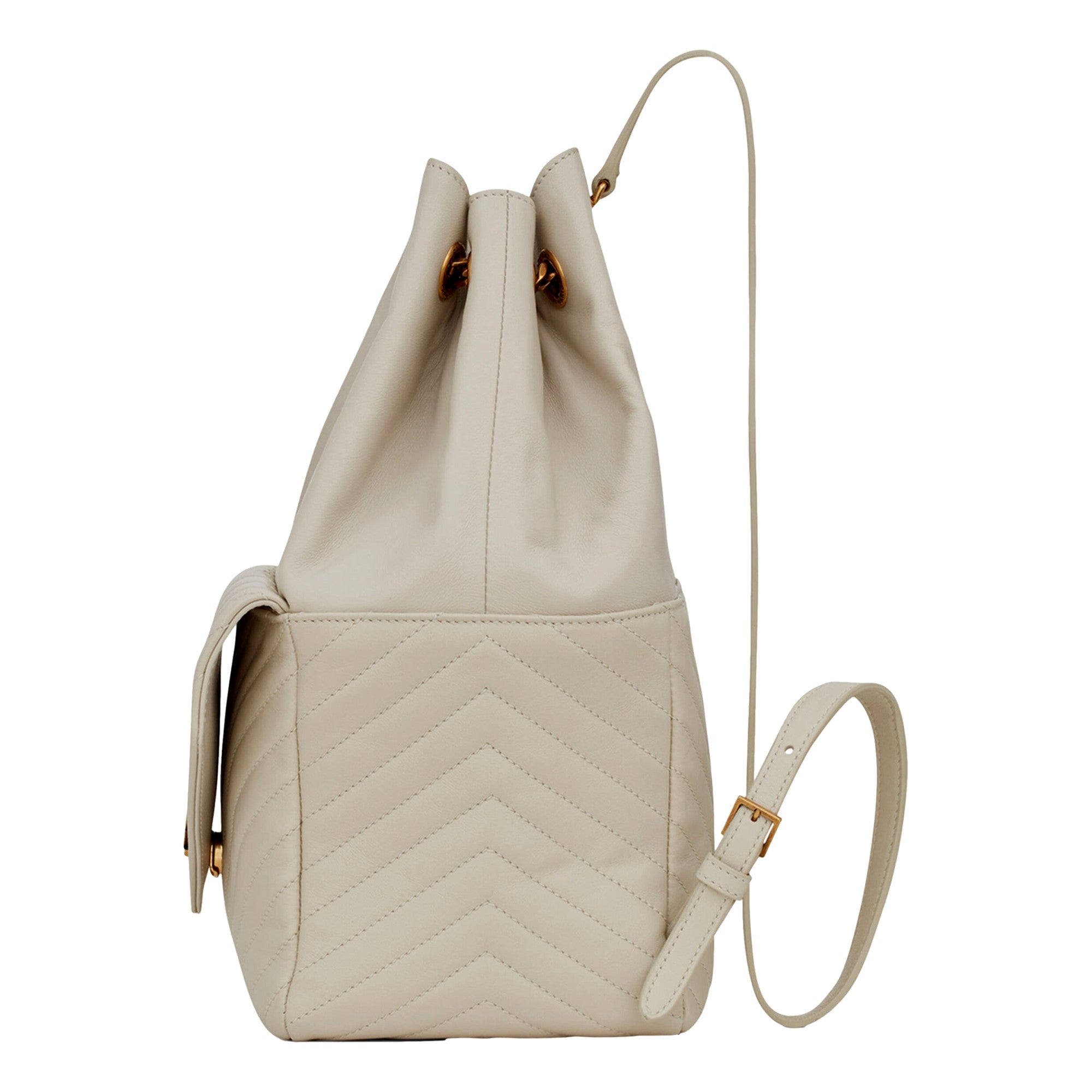 Saint Laurent Joe White Lambskin Quilted Chevron Chain Strap Backpack