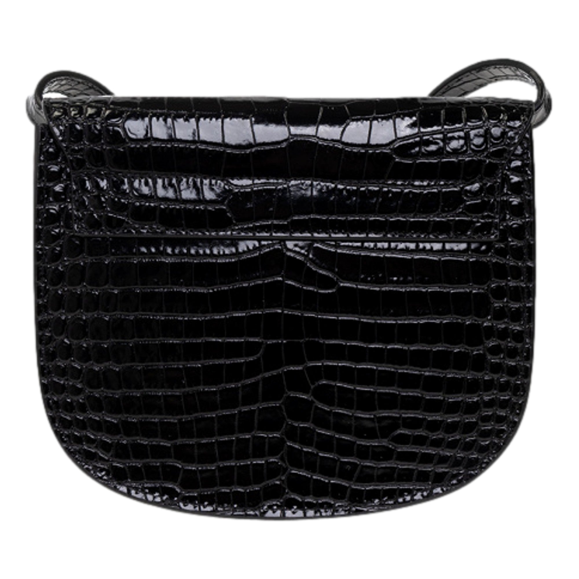 Saint Laurent Small Kaia Croc Embossed Leather Crossbody Bag Black