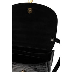 Saint Laurent Small Kaia Croc Embossed Leather Crossbody Bag Black