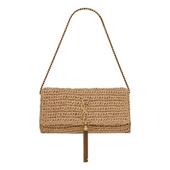 Saint Laurent Kate 99 Beige Raffia Crossbody Bag with Tassel