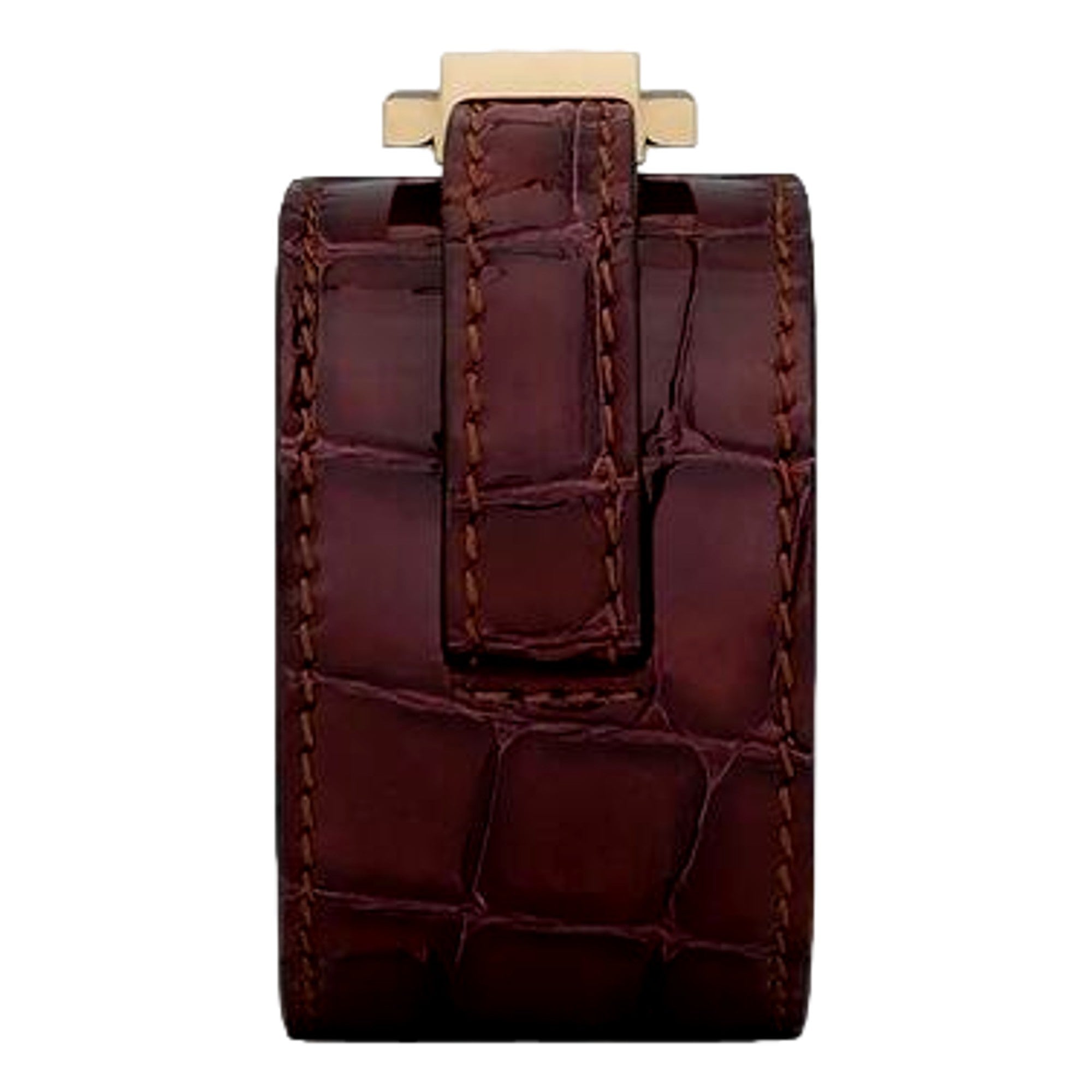 Saint Laurent Le Carre Red Croc Embossed Leather Double Wrap Bracelet Gold Square Clasp Small