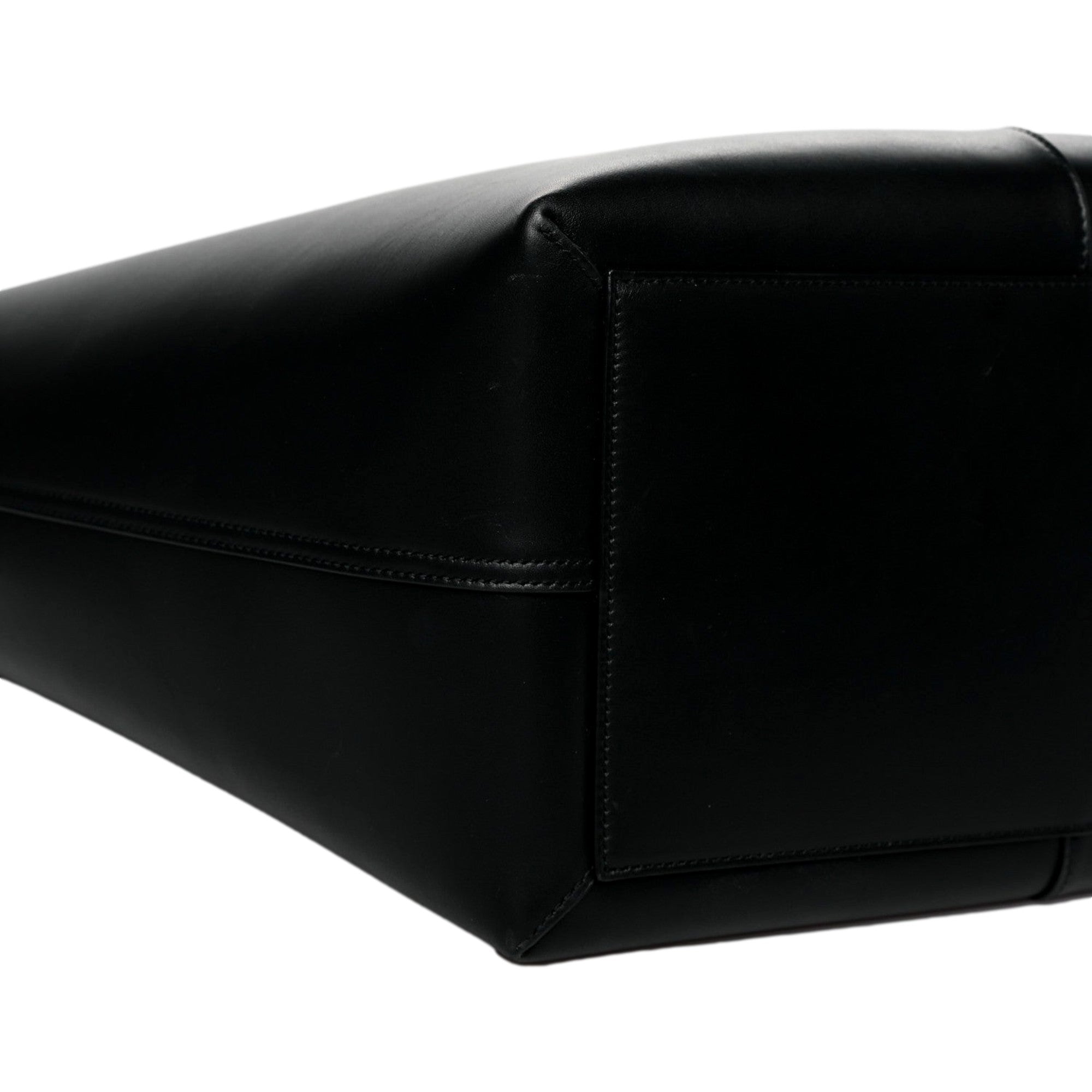 Saint Laurent Maxi Ring Handle Tote in Black Smooth Leather with Gold-Tone Ring Hardware Large