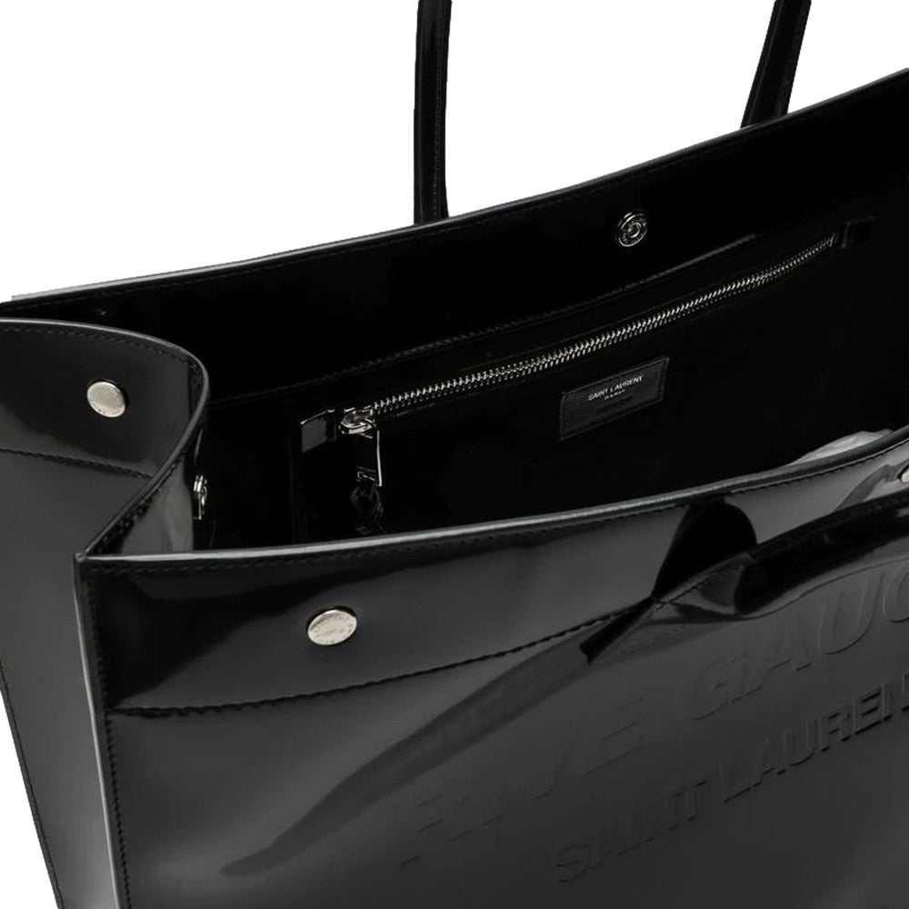 Saint Laurent Rive Gauche Black Patent Leather Large Tote Bag