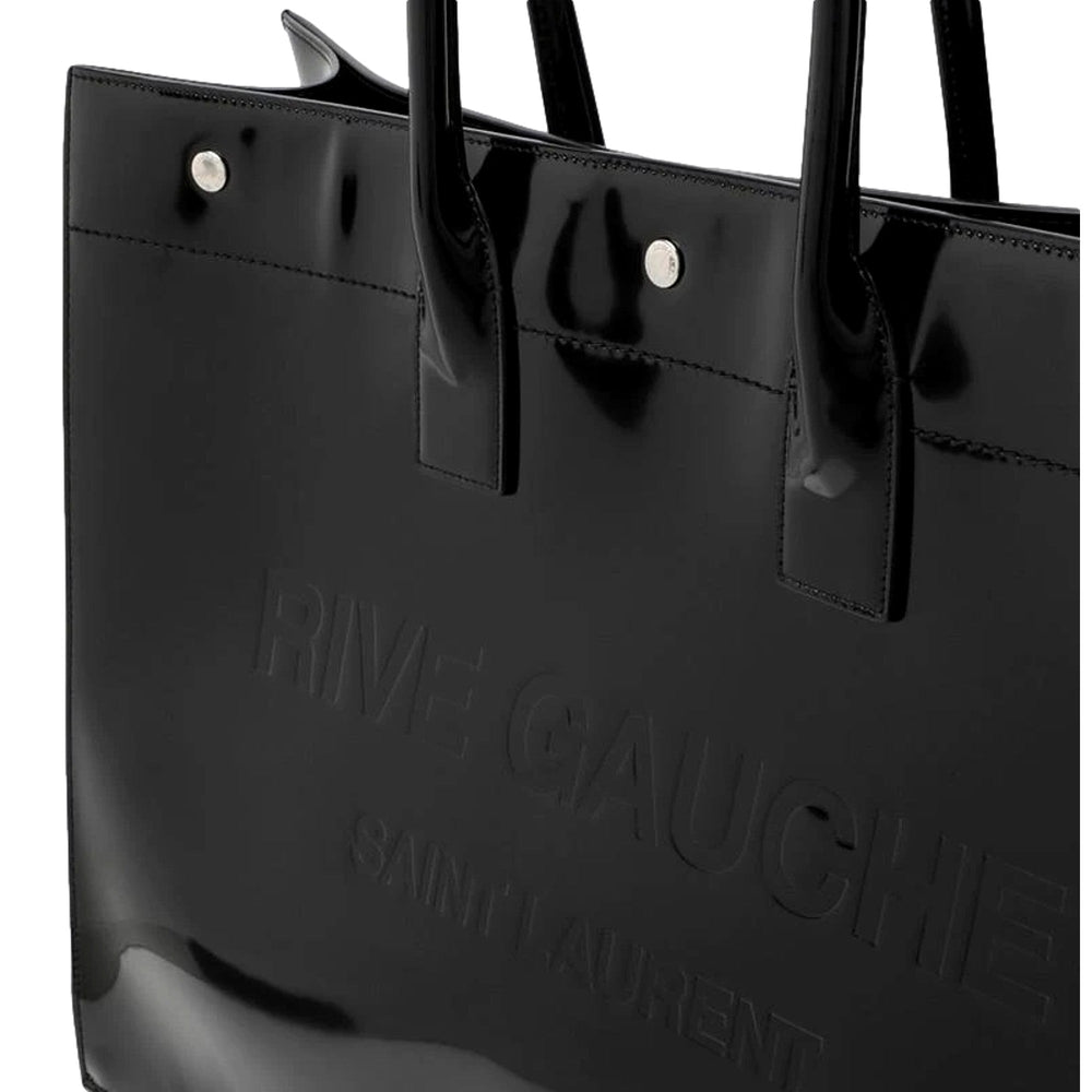 Saint Laurent Rive Gauche Black Patent Leather Large Tote Bag