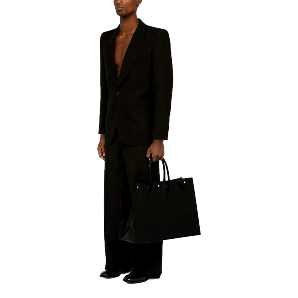 Saint Laurent Rive Gauche Black Patent Leather Large Tote Bag