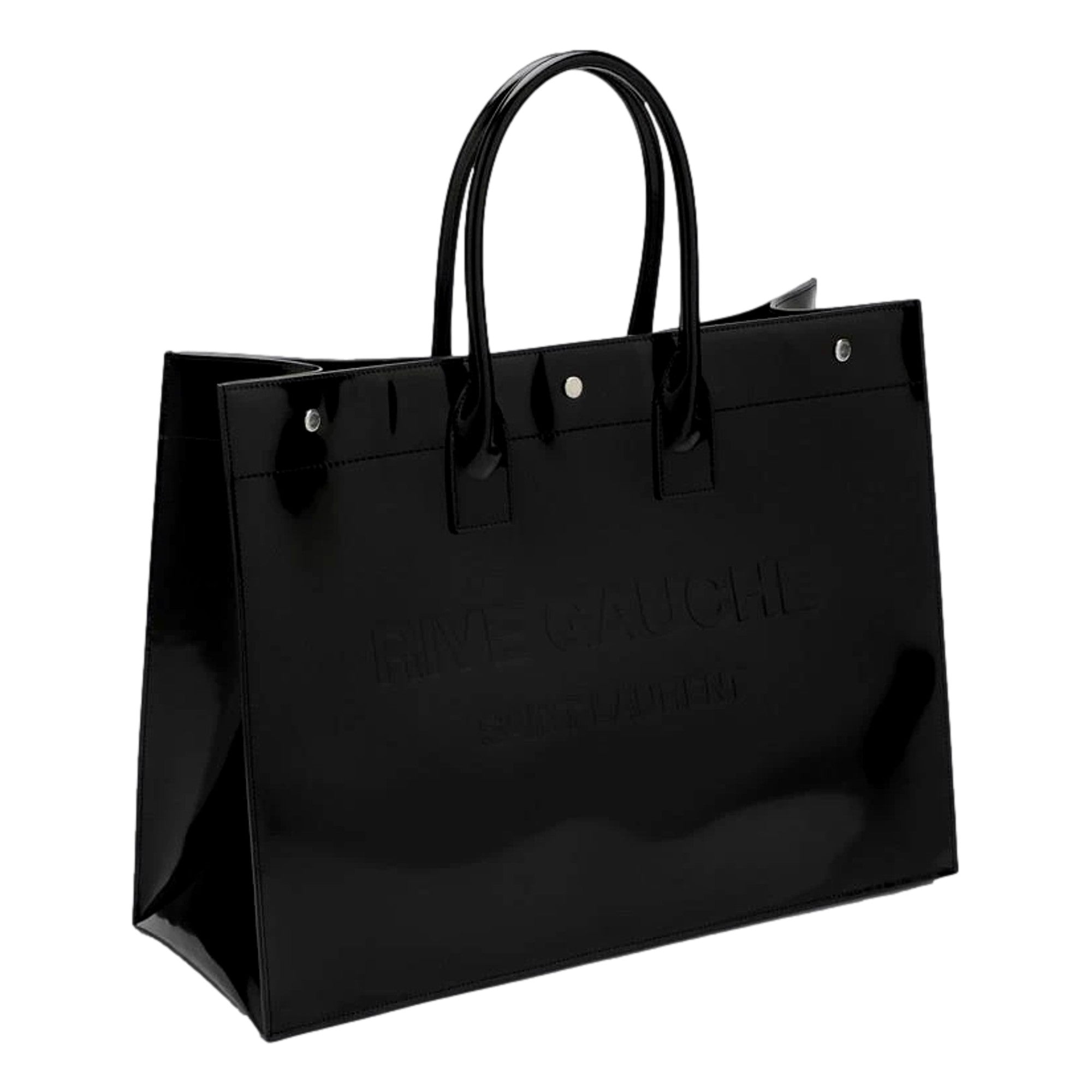 Saint Laurent Rive Gauche Black Patent Leather Large Tote Bag
