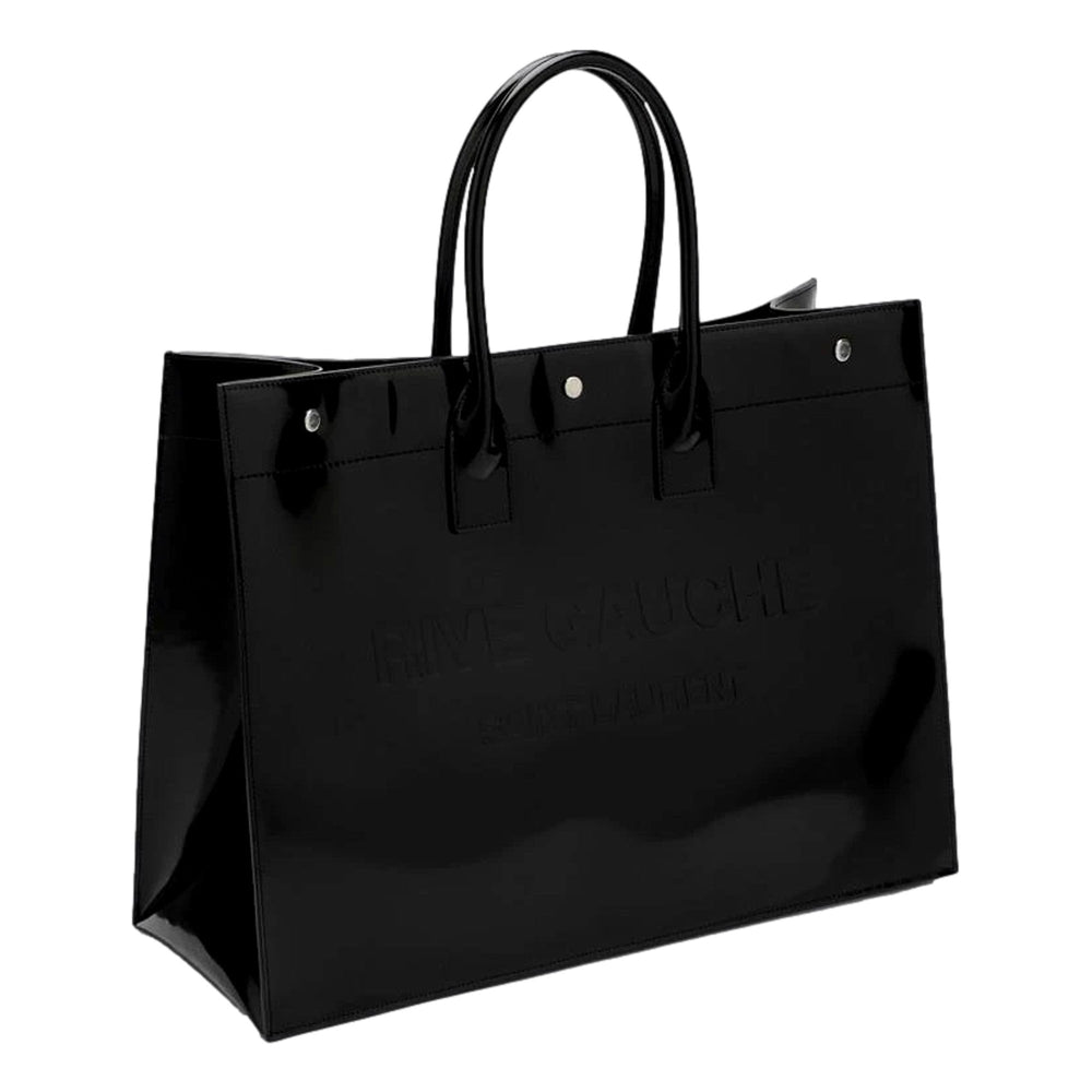 Saint Laurent Rive Gauche Black Patent Leather Large Tote Bag