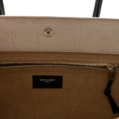 Saint Laurent Rive Gauche Large Tote in Natural Beige Canvas with Black Top Handles