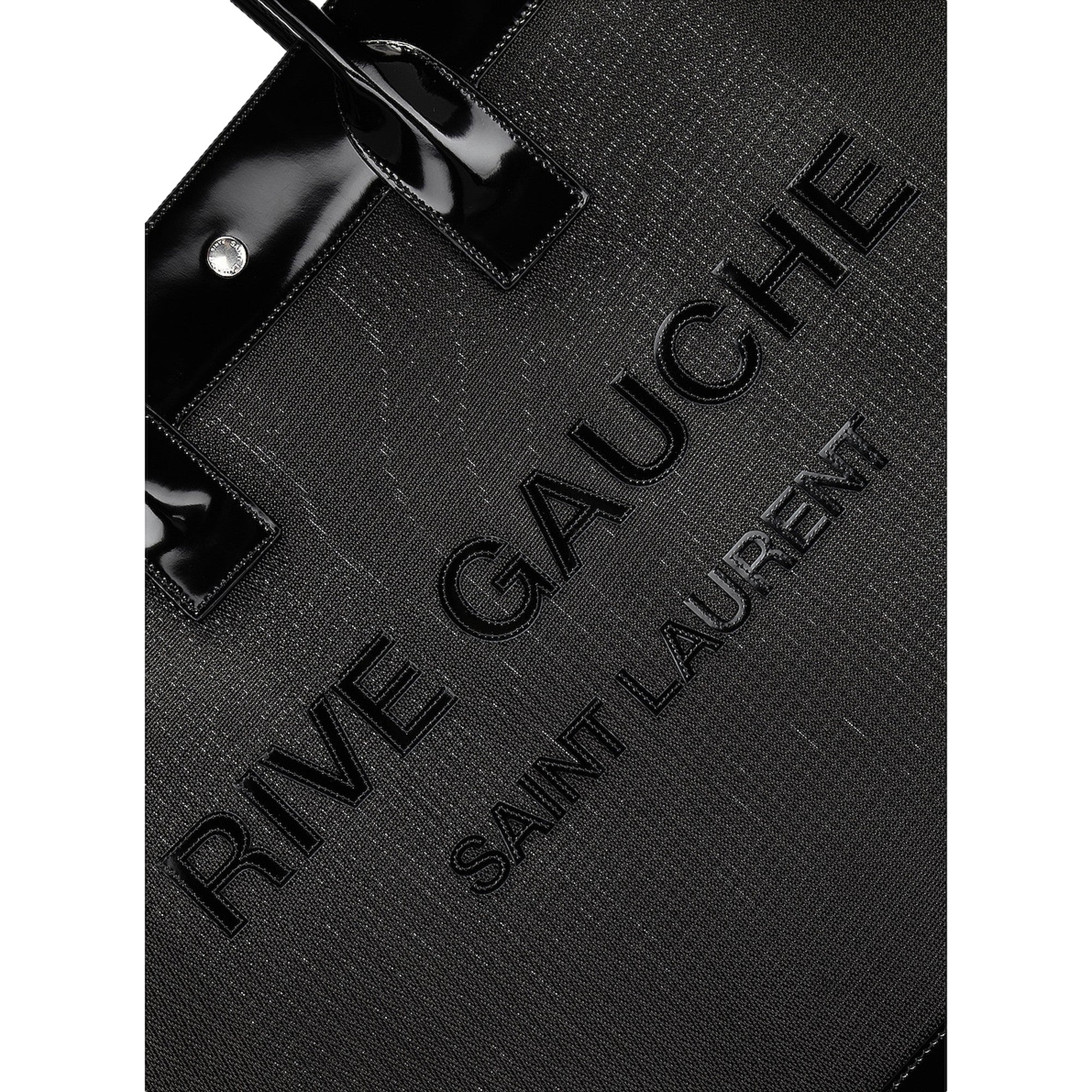 Saint Laurent Rive Gauche Large Tote Bag Black Nylon Leather Trim Silver Hardware