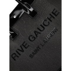 Saint Laurent Rive Gauche Large Tote Bag Black Nylon Leather Trim Silver Hardware