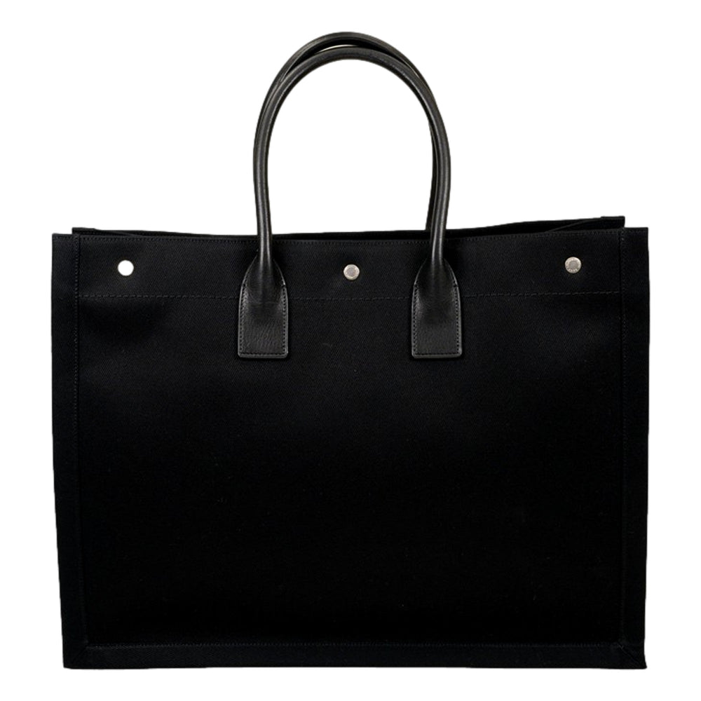 Saint Laurent Rive Gauche Black Canvas Leather Trim Tote Bag