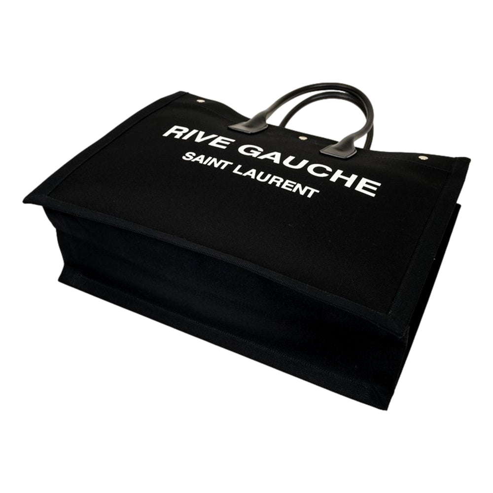 Saint Laurent Rive Gauche Black Canvas Leather Trim Tote Bag