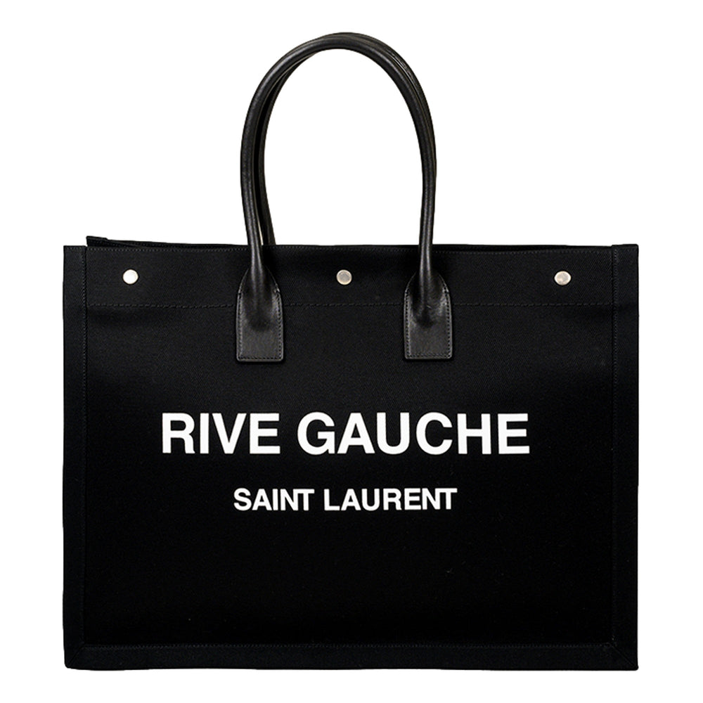 Saint Laurent Rive Gauche Black Canvas Leather Trim Tote Bag