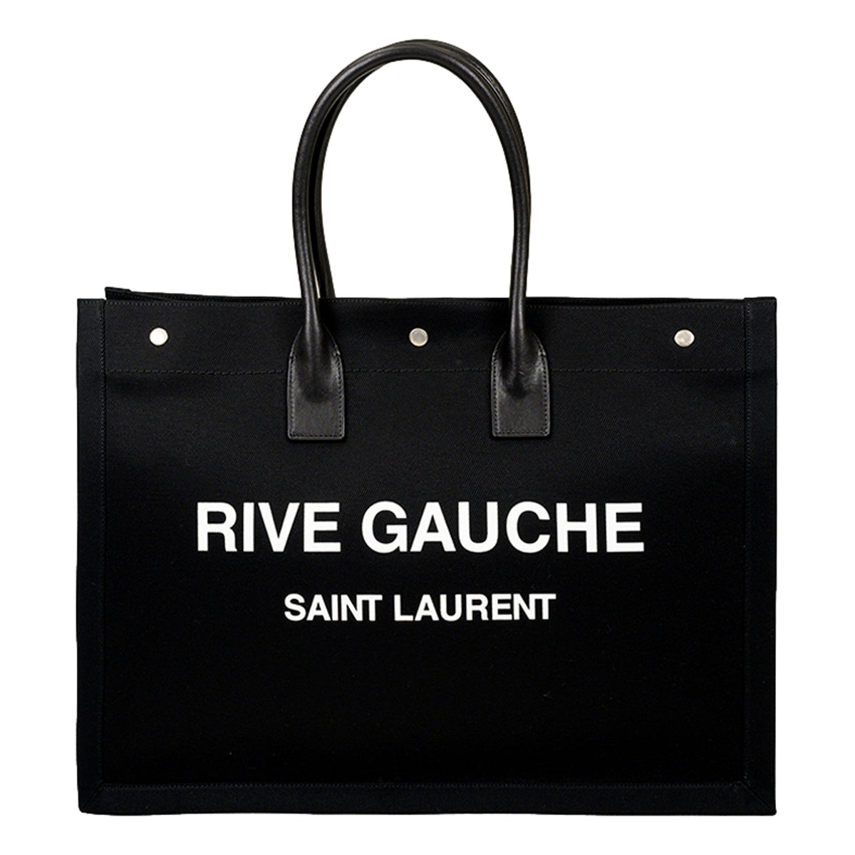 Saint Laurent Rive Gauche Black Canvas Leather Trim Tote Bag
