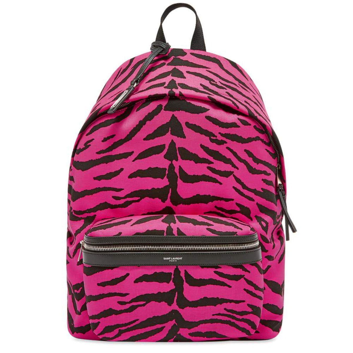Saint Laurent City Backpack Pink Zebra Print Cotton Leather Trim