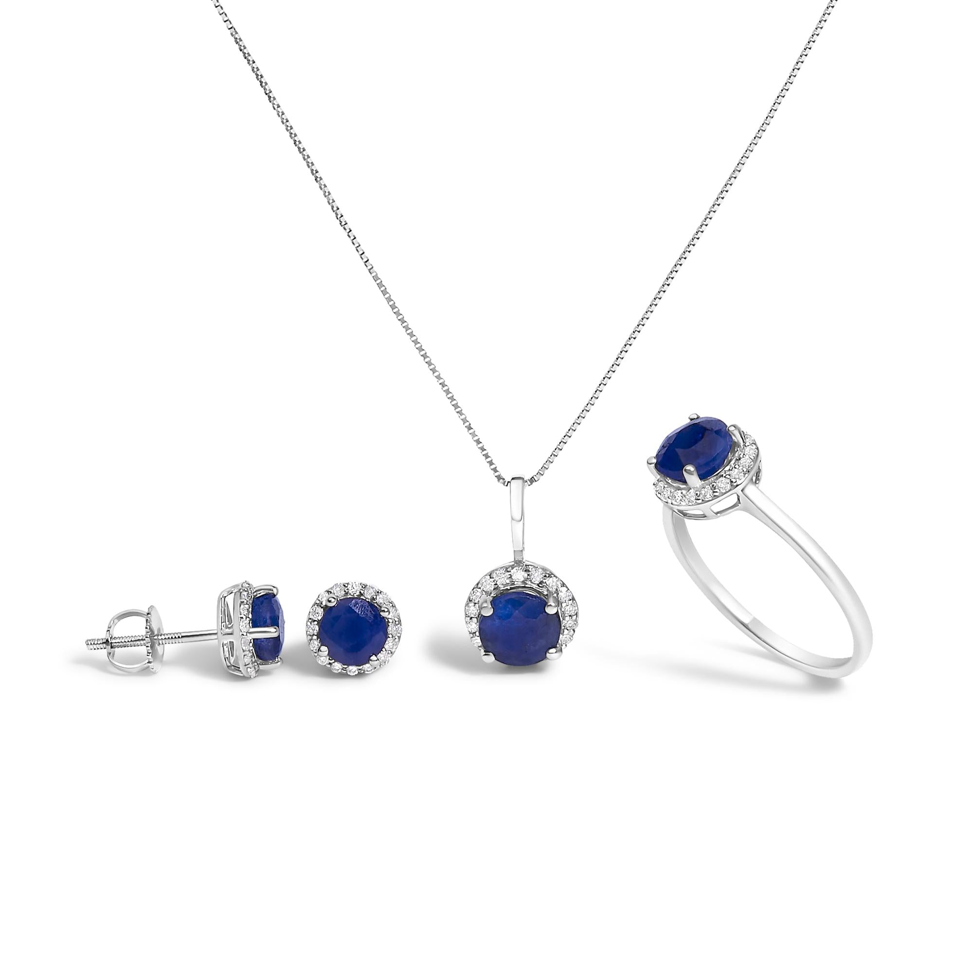 10K Gold Gemstone and 3/8 Cttw Diamond Halo Jewelry Set (Earrings, Pendant & Ring)
