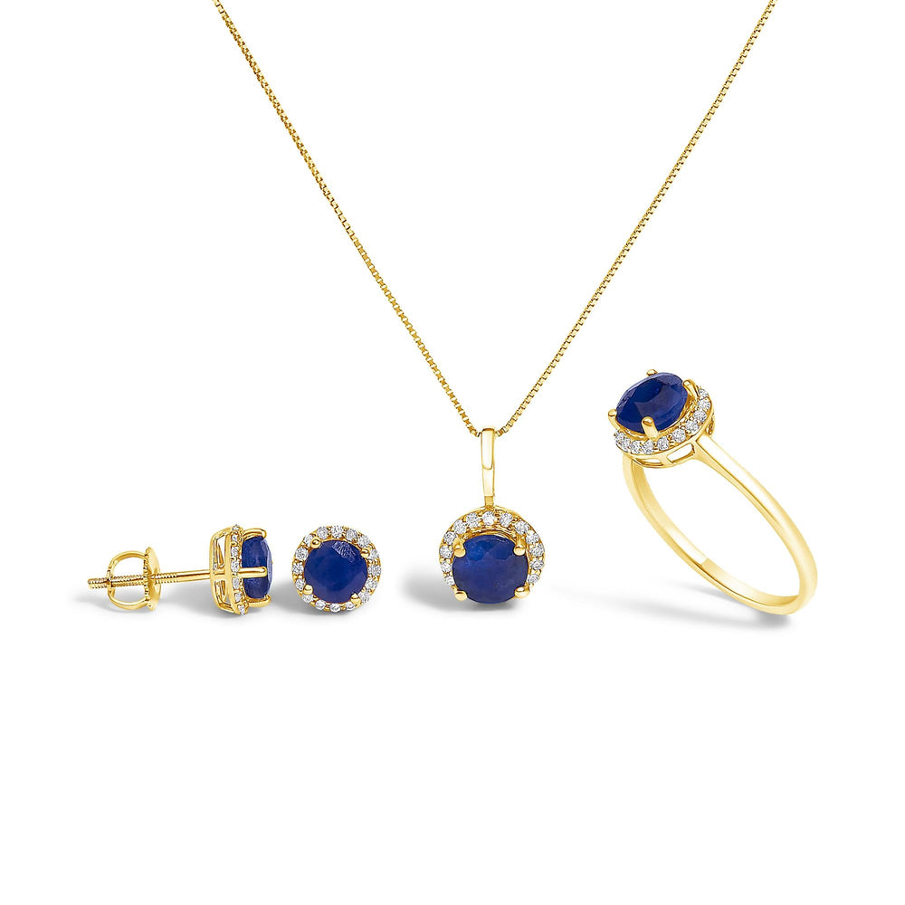 10K Gold Gemstone and 3/8 Cttw Diamond Halo Jewelry Set (Earrings, Pendant & Ring)
