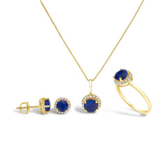 10K Gold Gemstone and 3/8 Cttw Diamond Halo Jewelry Set (Earrings, Pendant & Ring)