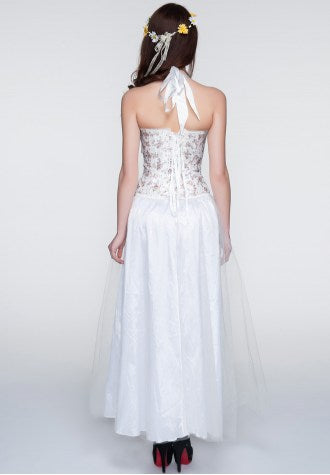 Satin Halter Neck Floral Lace Corset