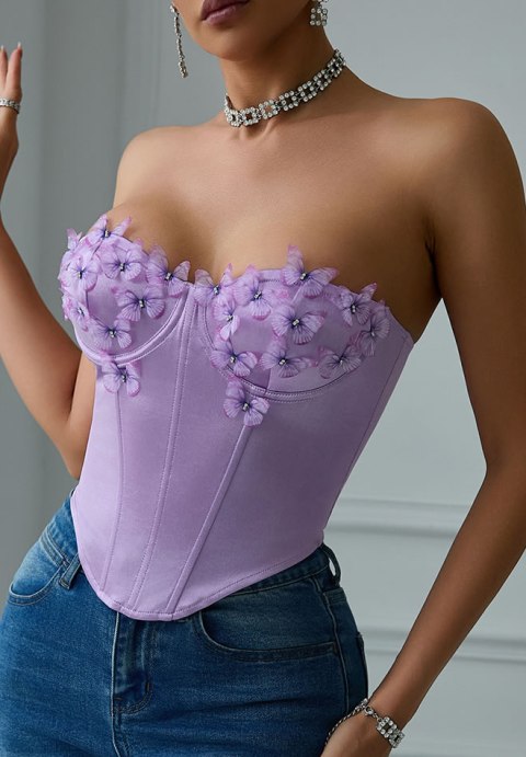 Elegant Lilac Corset Bustier with Floral Detail