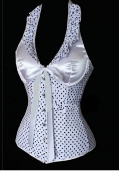White Satin Polka Dot Halter Neck Corset