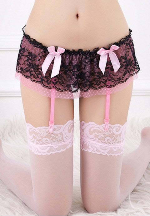 Women's Polka Dot Ruffle Lace Garter Belt Panty