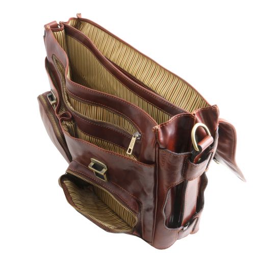Ventimiglia - Leather multi compartment briefcase with front pockets