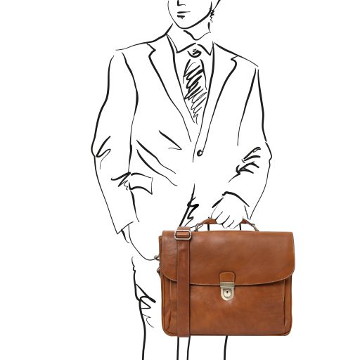 Alessandria - Leather multi compartment laptop briefcase