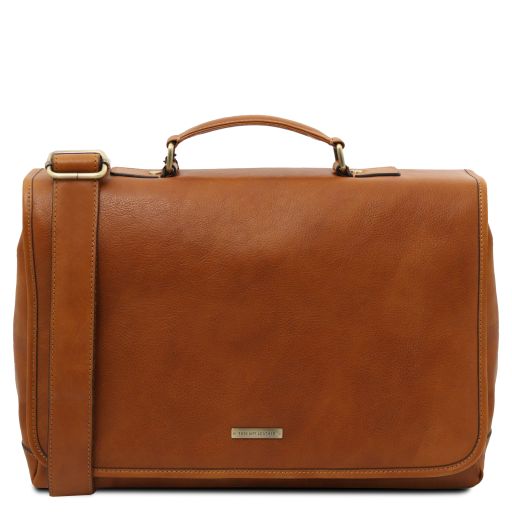Mantova - Leather multi compartment briefcase with flap