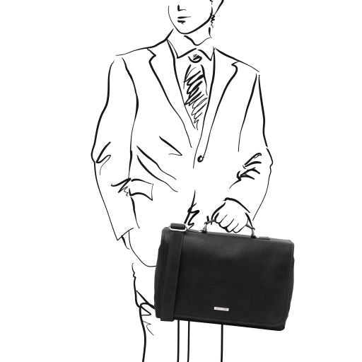 Mantova - Leather multi compartment briefcase with flap