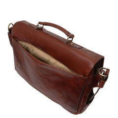 Ventimiglia - Leather multi compartment briefcase with front pockets