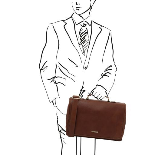 Mantova - Leather multi compartment briefcase with flap