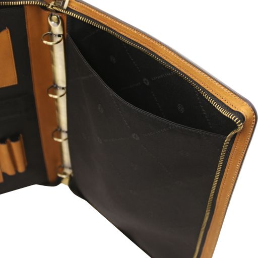 Cesare - Leather document case with handle and ring binder