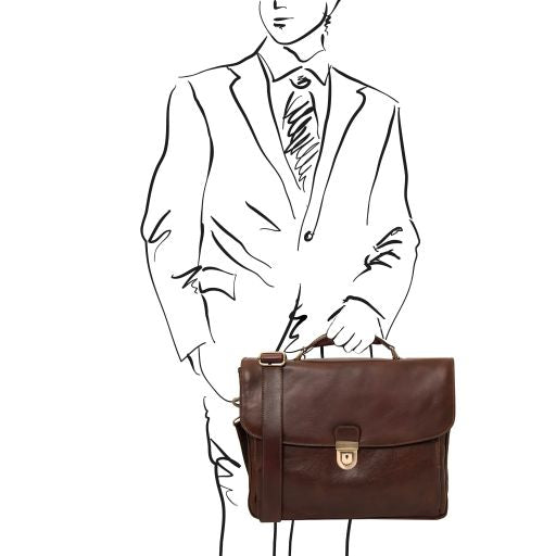 Alessandria - Leather multi compartment laptop briefcase