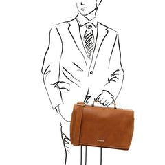 Mantova - Leather multi compartment briefcase with flap