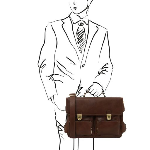 Ventimiglia - Leather multi compartment briefcase with front pockets