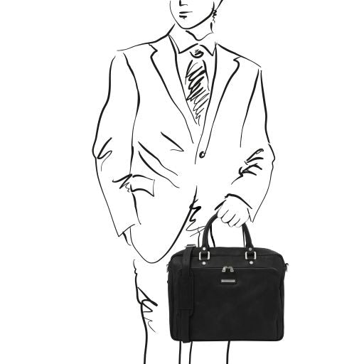 Pisa - Leather laptop briefcase with front pocket
