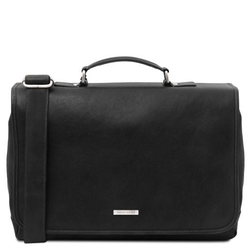Mantova - Leather multi compartment briefcase with flap