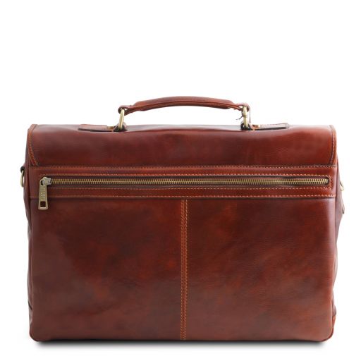 Mantova - Leather multi compartment briefcase with flap