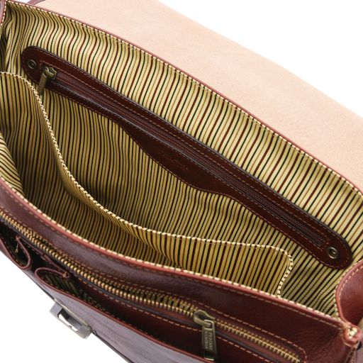 Mantova - Leather multi compartment briefcase with flap