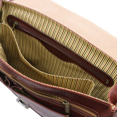 Mantova - Leather multi compartment briefcase with flap