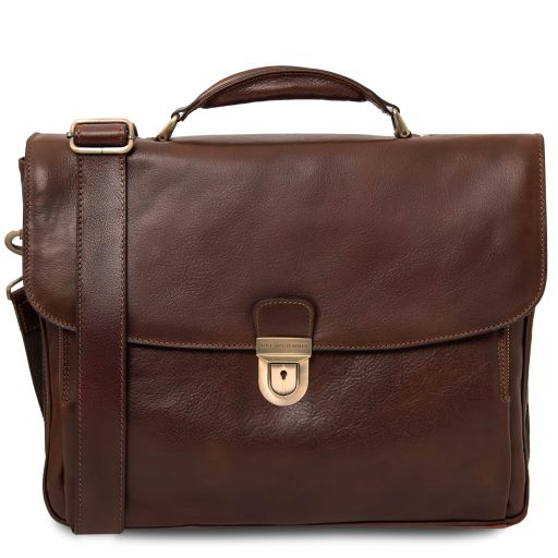 Alessandria - Leather multi compartment laptop briefcase